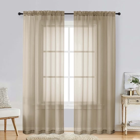 Patin Taupe Sheer Curtains 72 Inches Long 2 Panels, Solid Color Voile Home Decor Farmhouse Curtains for Living Room Bedroom Bathroom, Rod Pockets Privacy Airy Window Drapes, Each Panel 42" W x 72" L