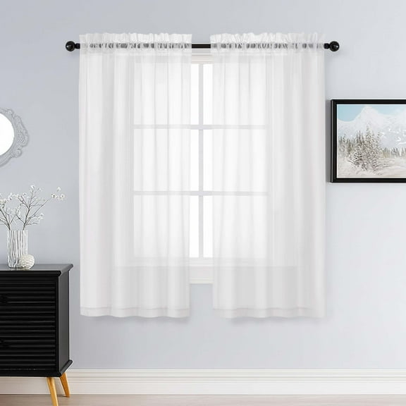 Patin White Sheer Curtains for Living Room 63 Inch Length 2 Pcs, Window Curtains Voile Airy Solid Color Home Decor, Rod Pockets Drapes for Bedroom Bathroom Dining Room, Each Panel 42" W x 63" L