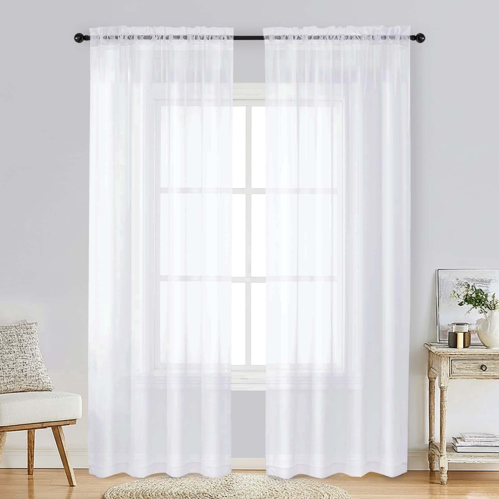 Patin White Sheer Curtains 84 Inches Long 2 Panels, Light Filtering Solid Color Voile Airy Living Room Curtains for Bedroom Bathroom, Rod Pockets Window Treatments Drapes, Each Panel 42" W x 84" L
