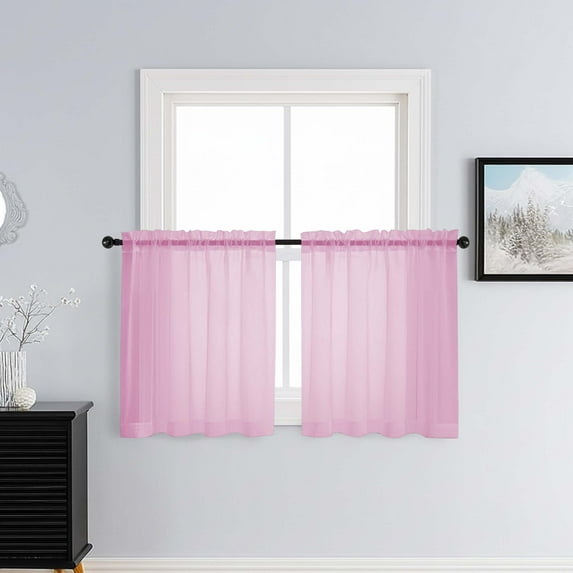 Patin Light Pink Sheer Curtains 30 Inch Length 2 Pcs, Voile Solid Color Short Kitchen Curtains, Farmhouse Light Filtering Drapes Dual Rod Pockets for Cafe Bedroom Basement, Each Panel 42" W x 30" L