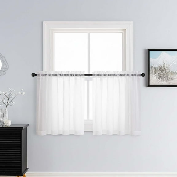 Patin White Sheer Curtains 30 Inch Length 2 Pcs, Kitchen Curtain Voile Airy Solid Color, Rustic Farmhouse Window Curtains Drapes Dual Rod Pockets for Bedroom Cafe Bathroom, Each Panel 42" W x 30" L