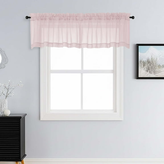 Patin Blush Pink Sheer Curtains Valances for Windows 14 Inch Length 2 Pcs, Solid Color Short Kitchen Curtain, Home Decor Drapes with Rod Pockets for Cafe Bedroom Basement, Each Panel 42" W x 14" L