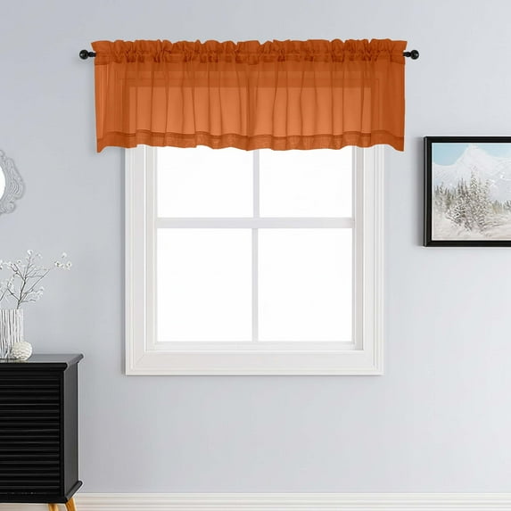 Patin Orange Sheer Curtains Valances for Windows 14 Inch Length 2 Pcs, Voile Solid Color Short Kitchen Curtain, Home Decor Drapes with Rod Pockets for Cafe Bedroom Basement, Each Panel 42" W x 14" L