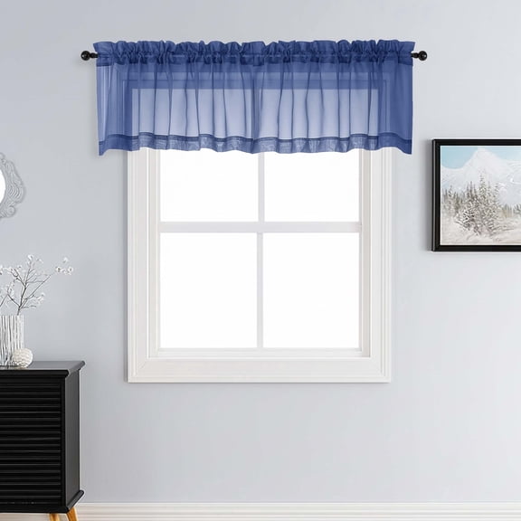 Patin Royal Blue Sheer Curtains Valances for Windows 14 Inch Length 2 Pcs, Voile Solid Color Short Kitchen Curtain, Home Decor Drapes Rod Pockets for Cafe Bedroom Basement, Each Panel 42" W x 14" L