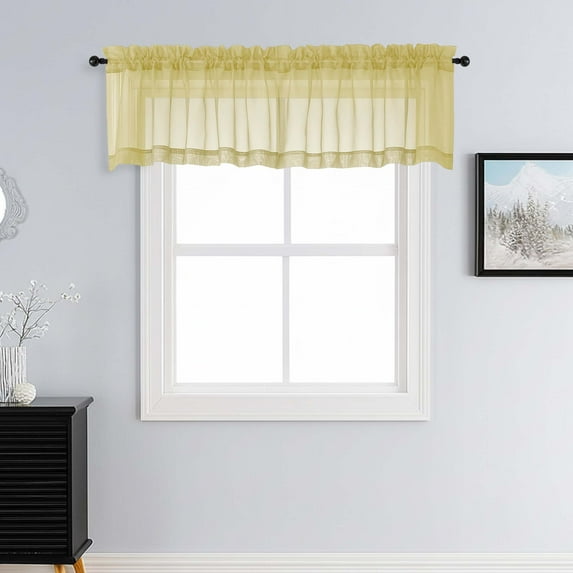 Patin Yellow Sheer Curtains Valances for Windows 14 Inch Length 2 Pcs, Voile Solid Color Short Kitchen Curtain, Home Decor Drapes with Rod Pockets for Cafe Bedroom Basement, Each Panel 42" W x 14" L