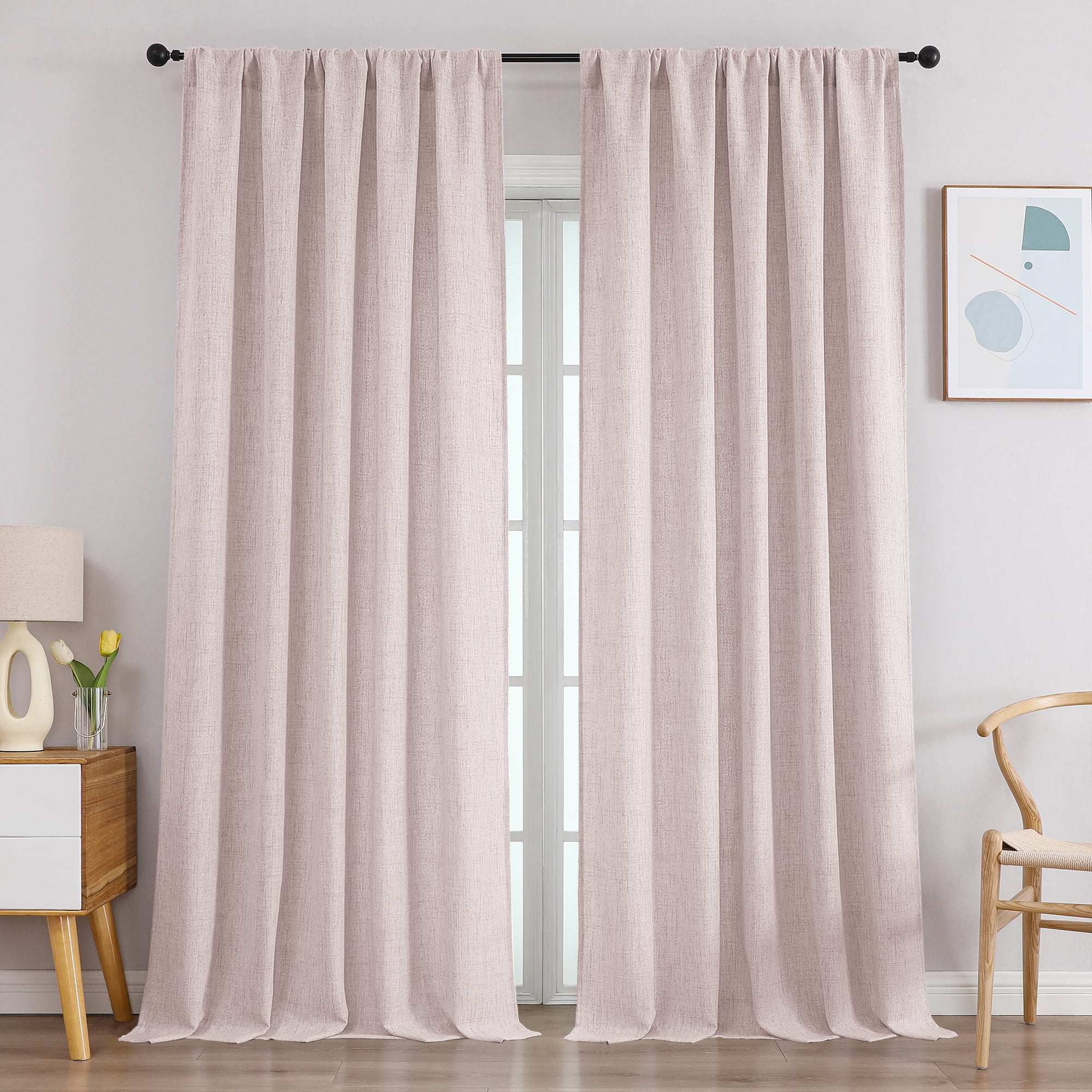Patin Blush Pink Curtains 2 Panels 52 x 120 Inch, Airy Faux Linen Textured Rod Pocket Floor Length Bedroom Curtains, Soft Light Filtering Privacy Sliding Door Drapes