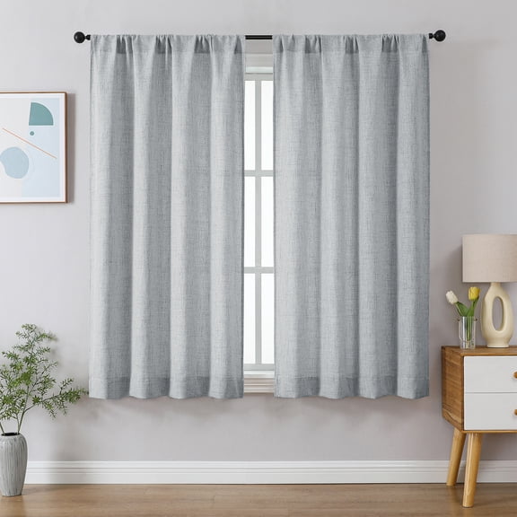 Patin Grey Curtains 2 Panels 42 x 63 Inch, Modern Privacy Light Filtering Window Curtains, Airy Faux Linen Textured Rod Pocket Bedroom Apartment Drapes