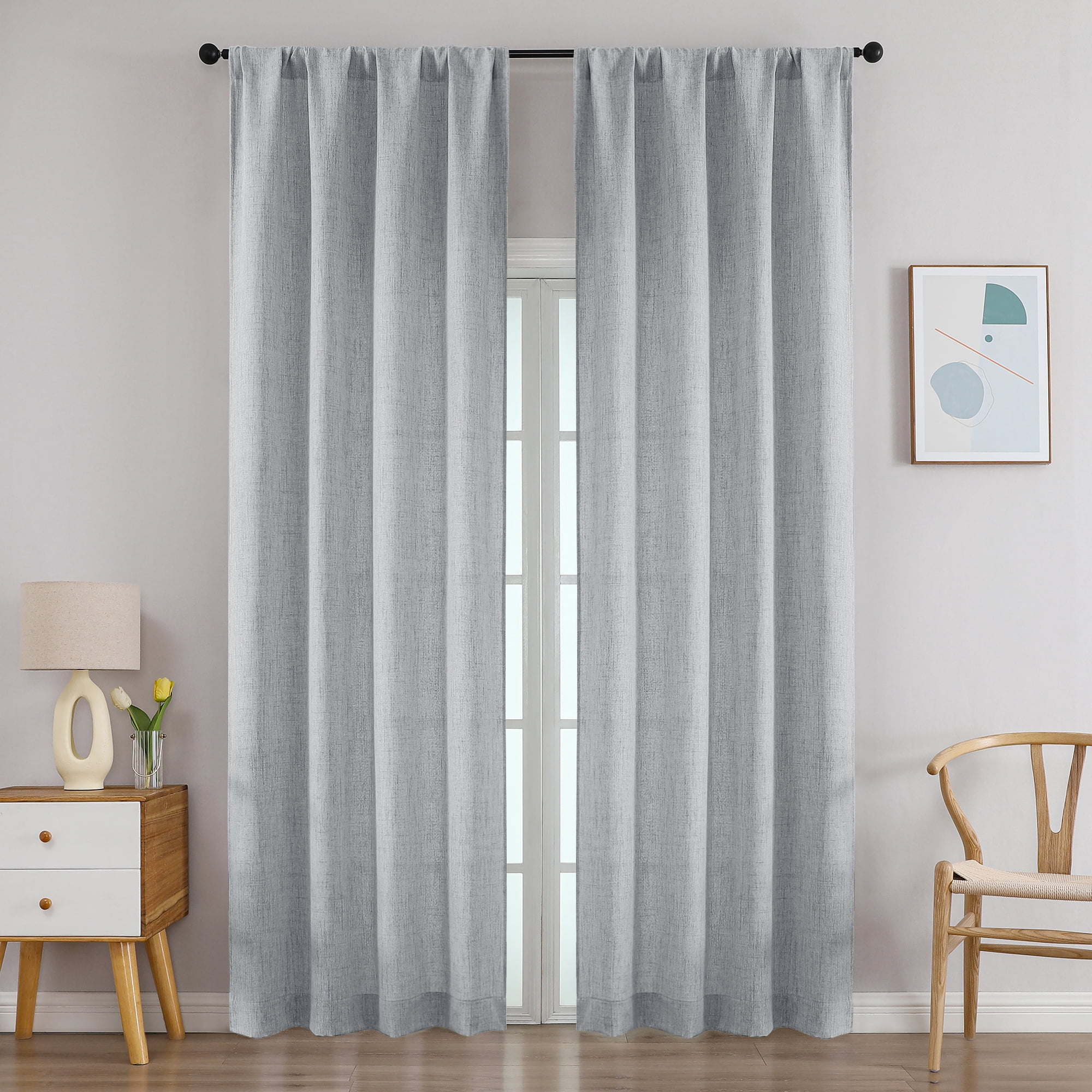 Patin Grey Curtains 2 Panels 42 x 96 Inch, Modern Light Filtering Faux ...