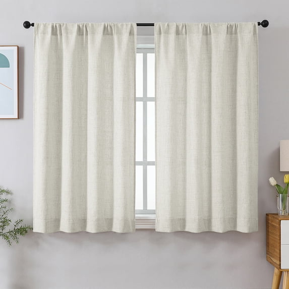 Patin Natural Curtains 2 Panels 42 x 54 Inch, Soft Light Filtering Faux Linen Textured Farmhouse Bedroom Curtains, Rod Pocket Airy Drapes for Living Room