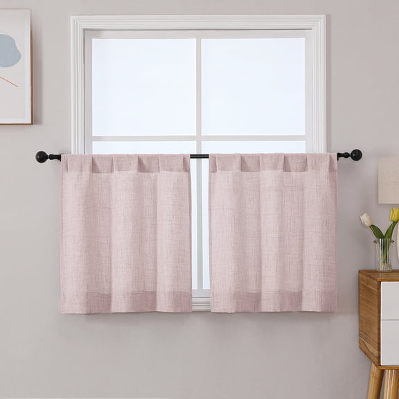 Patin Blush Pink Kitchen Curtains over Sink 2 Panels 30 x 24 Inch, Airy Light Filtering Faux Linen Textured Cafe Curtains, Elegant Soft Bedroom Drapes