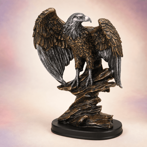 Patina Bronze Bald Eagle on Rocks Statue Bird Decor Figurine
