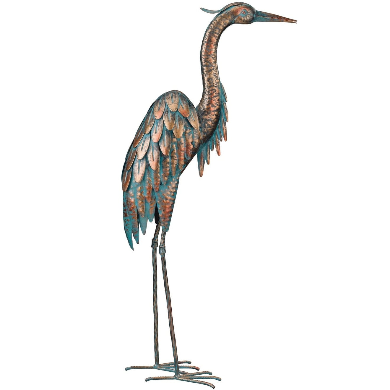 Copper Patina Heron 27" Outdoor Metal Sculpture