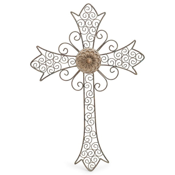 Patina Scrolled Brushed Bronze 18 x 13 Metal Decorative Hanging Wall Cross