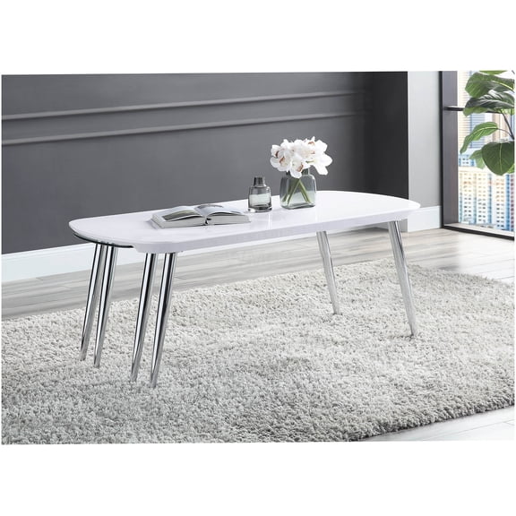 Patina White Chrome Coffee Table with Pull-Out Top, Modern Glossy Finish