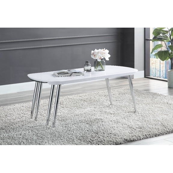 Patina White & Chrome Finish Coffee Table - Add Sophistication to Your Living Room