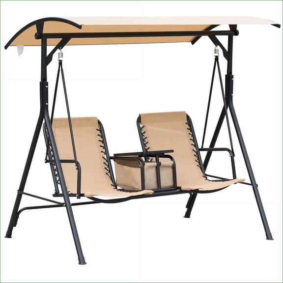 Patio 2-Seat Outdoor Canopy Swing Glider | For Backyard Porch Campfires Cookouts | Adjustable Shade Storage | Beige | Steel