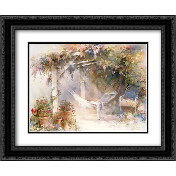 Patio 2x Matted 24x20 Black Ornate Framed Art Print by Haenraets, Willem