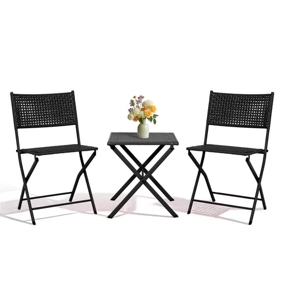 Patio 3 Piece Folding Bistro Set Premium Steel Outdoor Furniture Portable Rust-Resistant Patio Table & Chairs for Balcony Garden Bistro