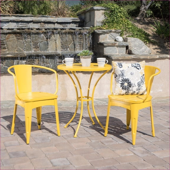 Patio 3-Piece Modern Bistro Set | Stackable For Porch Backyard Poolside |Mustard Yellow|Iron