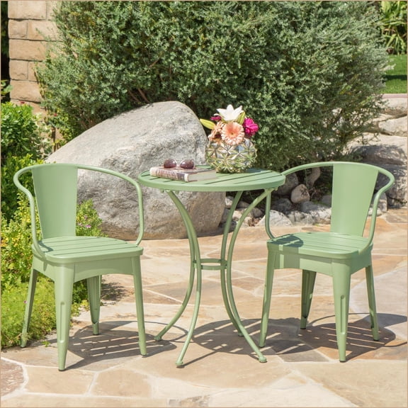 Patio 3-Piece Modern Iron Bistro Set Weather-Resistant Stackable | Sage Green | Iron