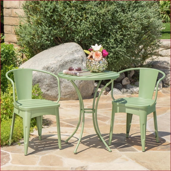 Patio 3-Piece Modern Metal Bistro Set for Porch/Backyard | Mint Green | Iron