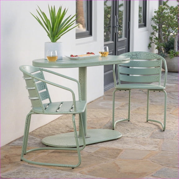 Patio 3-Piece Modern Outdoor Bistro Set | Weather Resistant For Backyard Garden | Sage Green | Iron