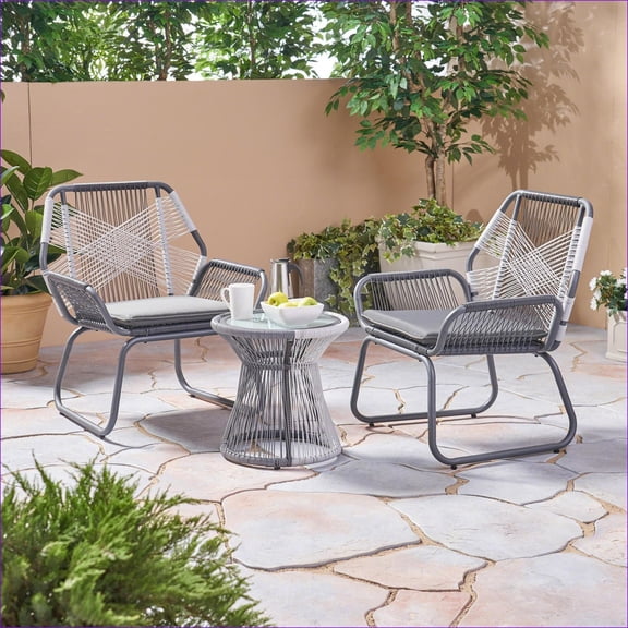Patio 3 Piece Modern Outdoor Chat Set | For Porch Backyard | Gray | PE Rattan+Iron+Waterproof Fabric