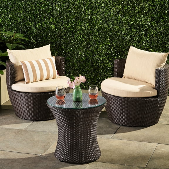Patio 3-Piece Relaxing Chat Set | Used for Outdoor Chat and Leisure Moments | Aluminium Frame Wicker Composition | Cushioned Chairs for Outdoor Use