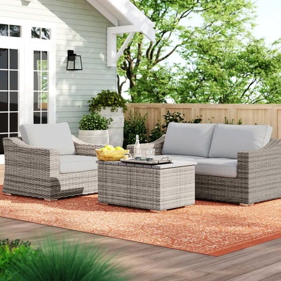 Patio 3-Piece Seating Set | Comfortable Seating for Family and Friends | Aluminum Frame Wrapped in Rattan Wicker | Foam-Filled Cushions for Support