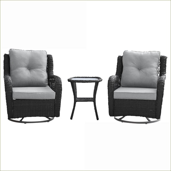 Patio 3-Piece Traditional Slate Gray Outdoor Conversation Set for Backyard, 2 Swivel Armchairs + Glass End Table |Grey|Metal