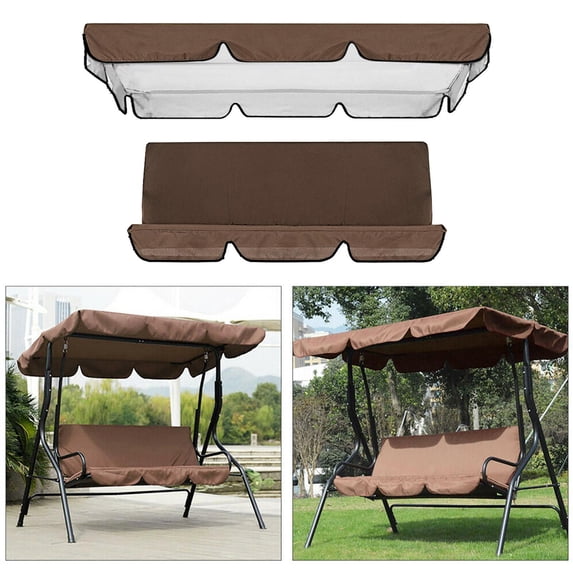 Patio 3 Seat Swing Cover Set,Seat Top Cover+ Swing Cushion Cover, Courtyard Swing Chair Seat Pads Cover Replacement Outdoor Sunscreen Protection Cover (Brown)