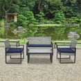 thumbnail image 1 of Patio 4-Piece Outdoor Furniture Set for Balcony Porch Backyard Garden, Gray Acacia Wood Table, Sky Blue Cushions |Light Gray|Wicker, 1 of 17