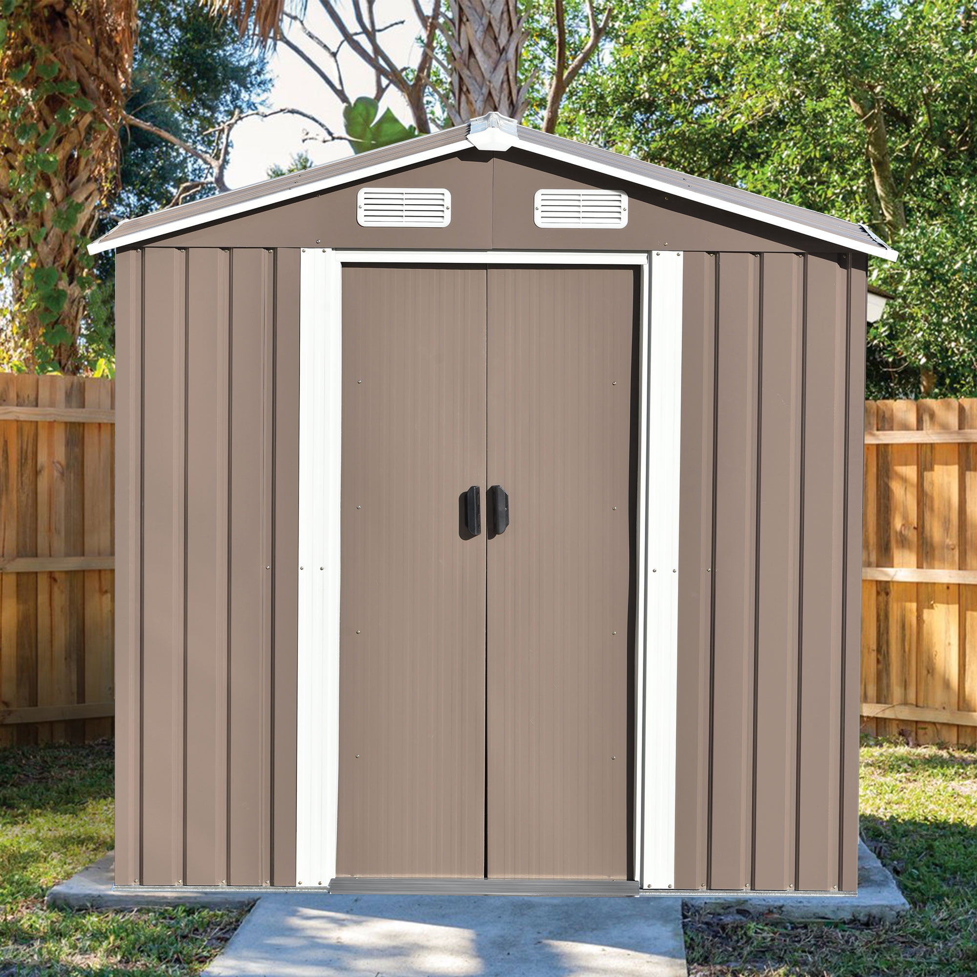 Patio 6FT x 4FT Bike Shed Garden Shed, Metal Storage Shed with Lockable  Doors, Patio Tool Storage Cabinet with Vents and Foundation Frame Outdoor  Tool