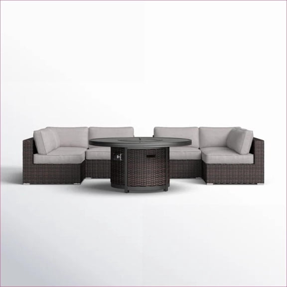 Patio 8-Piece 4-Person Modular Outdoor Seating Set with Fire Pit, For Backyard Deck |Brown|Wicker