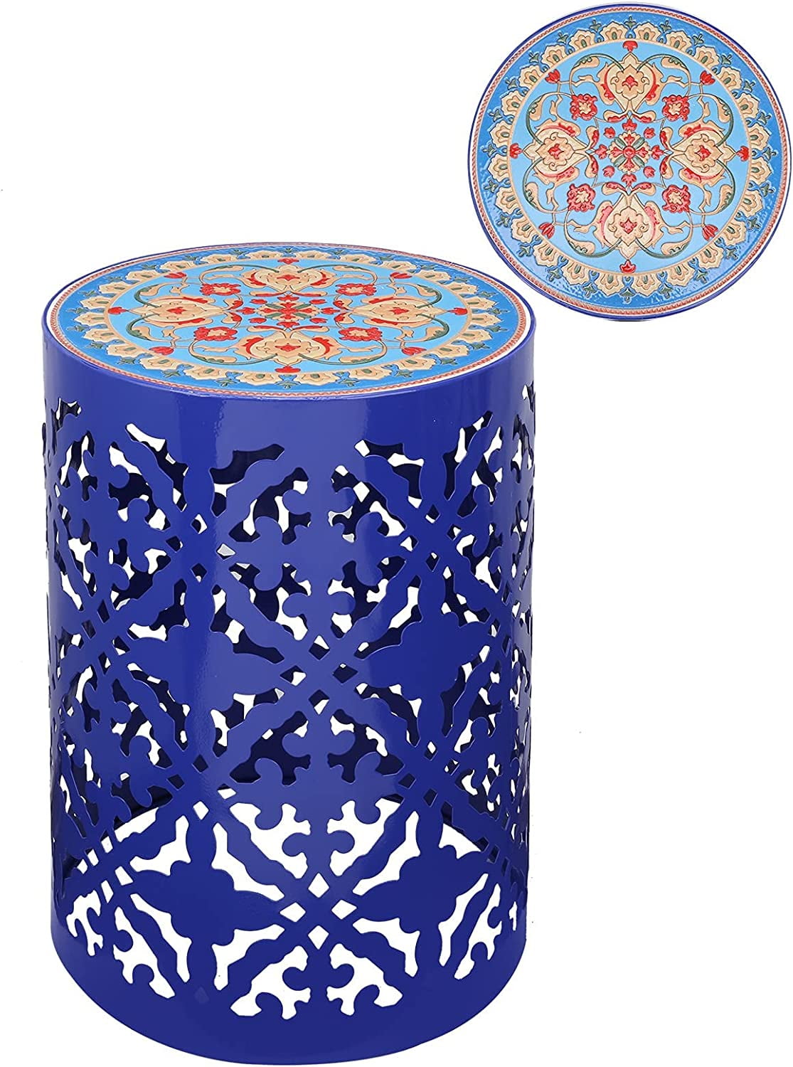 Patio Accent Table Outdoor Mosaic Side Table Metal End Table Lace Cut