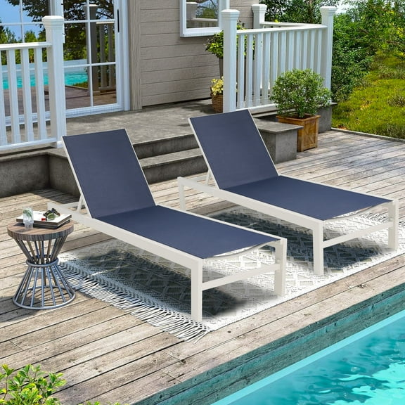 Patio Outdoor Aluminum Adjustable Chaise Lounge Chairs with Phifertex Sling Fabric, Set of 2