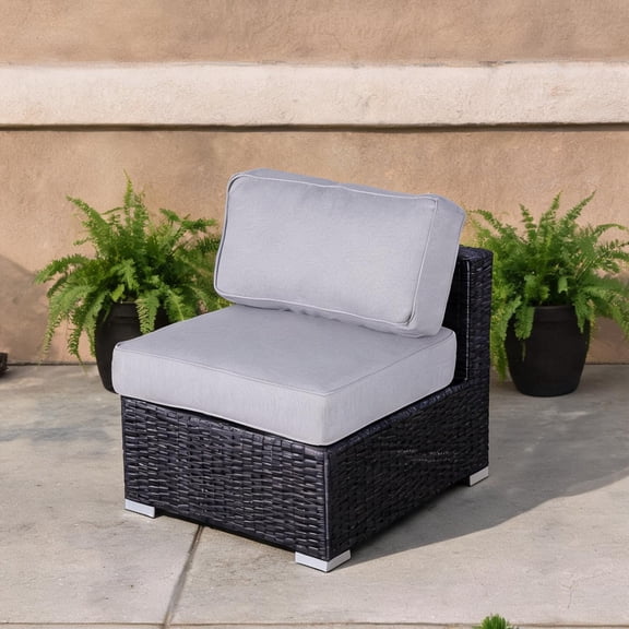 Patio Armless Chair Set with Cool Gray Cushions  Modern Wicker Design for 2