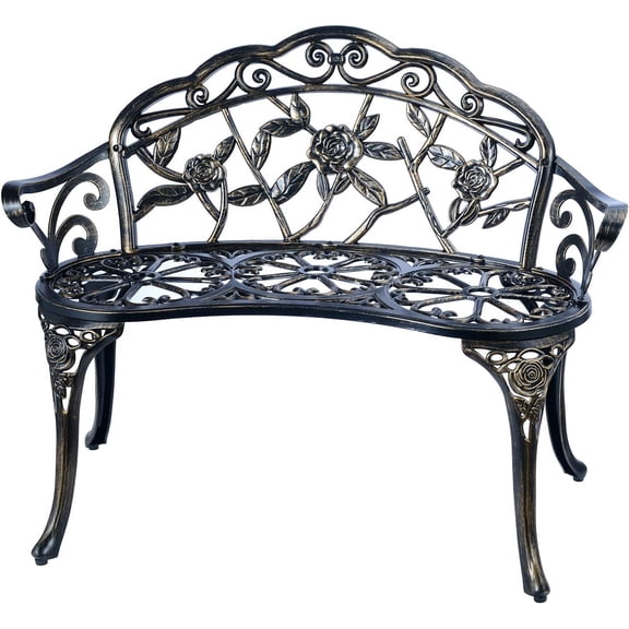 Patio Balcony Bench Double Seat, Anti-Rust Cast Aluminum Patio Garden Bench for Park Yard Outdoor Furniture Copper.1