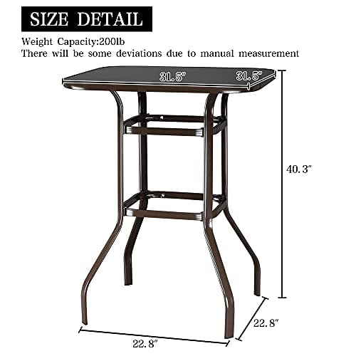 Patio Bar Height Outdoor Table Bistro Square Outside Glass High Top