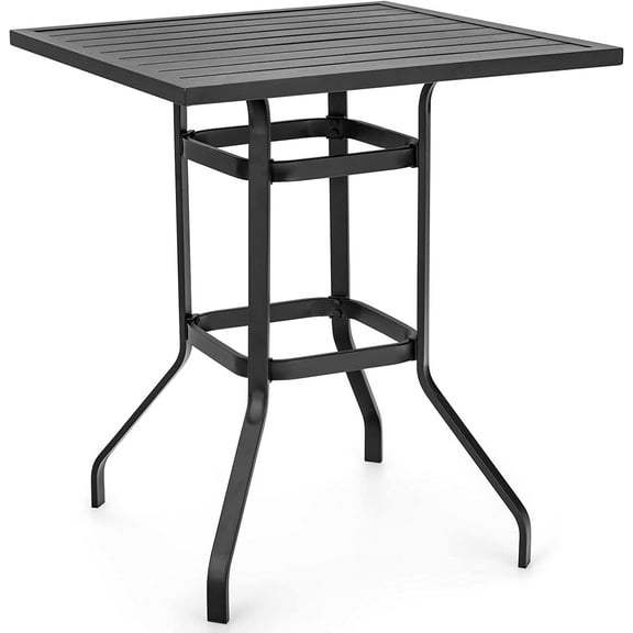 Patio Bar Height Table, 32 Inch Outdoor Steel Square Bar Table, Bistro High Top Table W/Powder-Coated Tabletop, Solid Metal Frame, Ideal for Backyard, Poolside, Garden (Black)