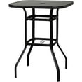 thumbnail image 1 of Patio Bar Height Table with Umbrella Hole, 2-Tier High Top Outdoor Bistro Table, Square Tempered Glass Metal Table for Patio, Lawn, Bar, 1 of 6