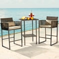 thumbnail image 1 of Patio Bar Set for 2, Outdoor Rattan Wicker Bistro Table Set with 2 High Top Bar Stools and Table, 3 Piece Outdoor Bar Set with Cushions and Pillows, for Pool Deck Gerden, Brown, 1 of 9