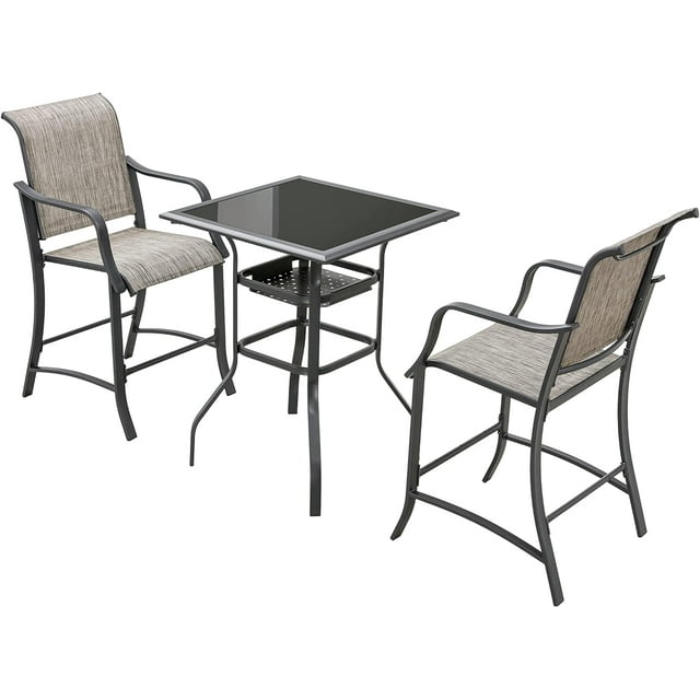Patio Bar Set 3 Piece Counter Height Stools Glass Top Tempered Tesilin