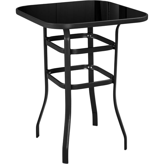 Patio Bar Table Tempered Glass, Height High Top Outdoor Pub Height Bistro Square Glass Side Table for Balcony Backyard Poolside, Black