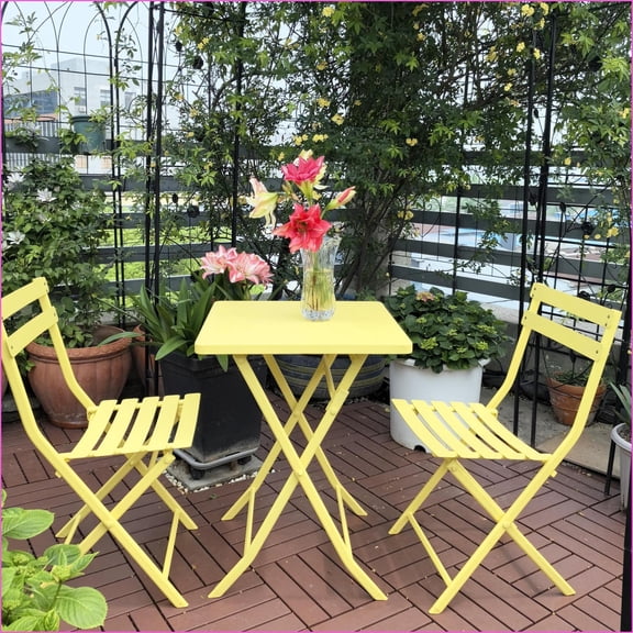 Patio Bistro Set 3-Piece Foldable Square Table & Chairs for Balconies | Lemon Yellow | Metal