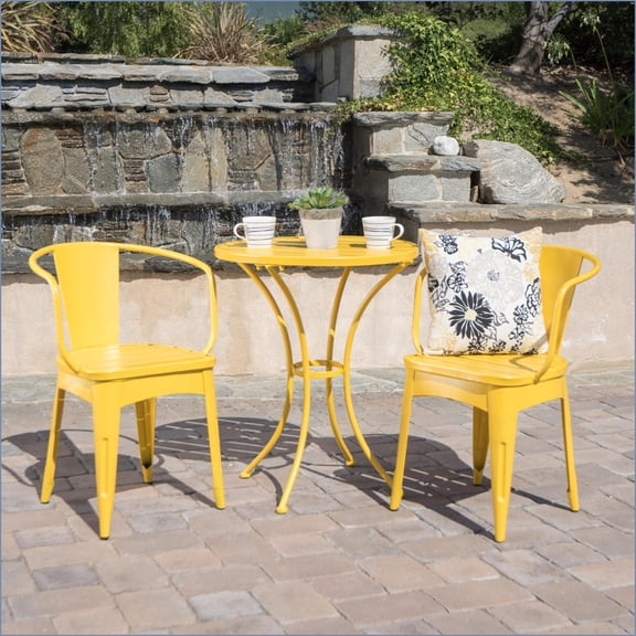 Patio Bistro Set 3-Piece Modern Metal Outdoor for Porch Backyard Poolside | Iron | Lemon Yellow