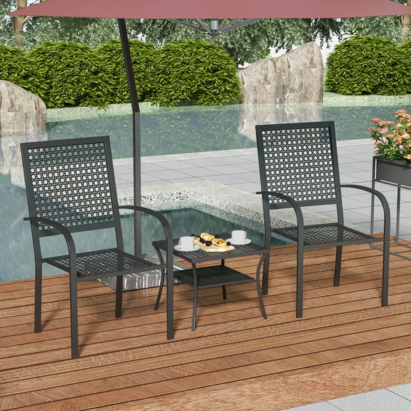 Patio Bistro Set, 3 Pieces Outdoor Patio Furniture Set, Modern Patio Chairs with Table for Garden, Balcony, Porch, Poolside (Black)