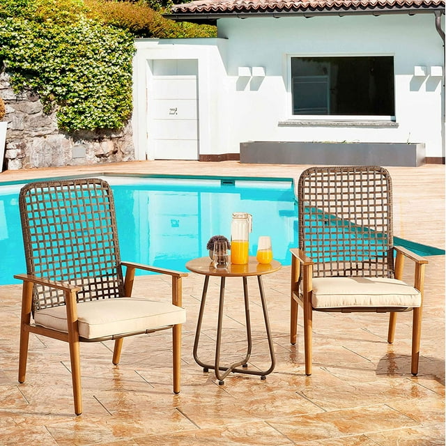 Patio Bistro Set High Back Outdoor Wicker Furniture Sets Modern Rattan