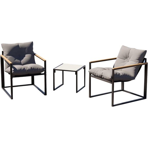 Patio Bistro Set Small Balcony Furniture for Apartments (Gray), 3 Piece Patio Chairs Set of 2 with Table & Thick Cushions, Furniture Set for Outdoor, Porch, Garden, Backyard