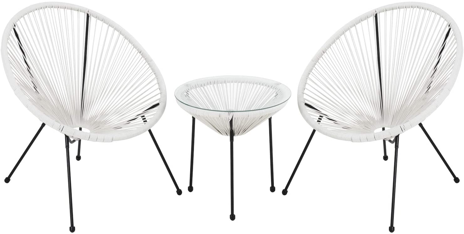 Patio Bistro Set Bistro Table Set Acapulco Chairs Outdoor Chairs Set of 2 All-Weather Hammock Weave Chair Set of 2 And Glass Top Side Table Small Patio Table and Chairs White - image 1 of 6